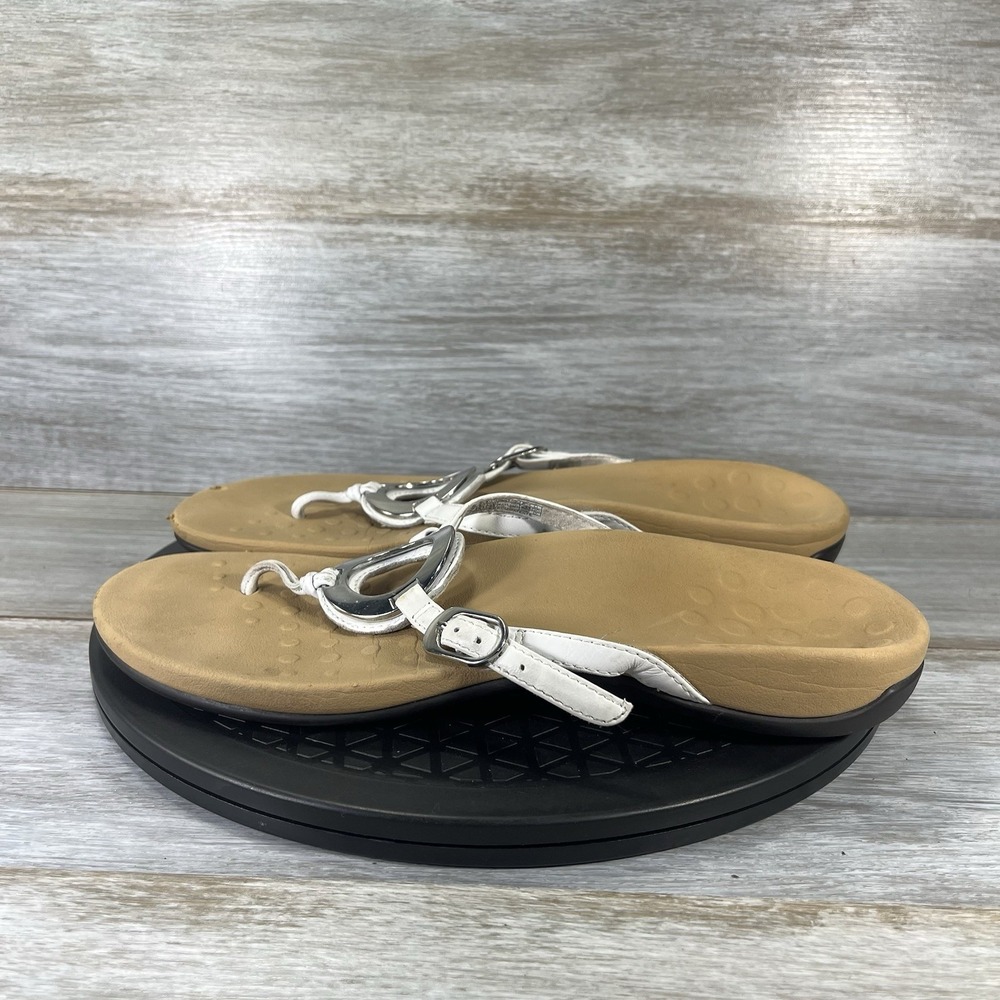 Vionic Women's Karina White Leather Flip Flop Sandals Size 9